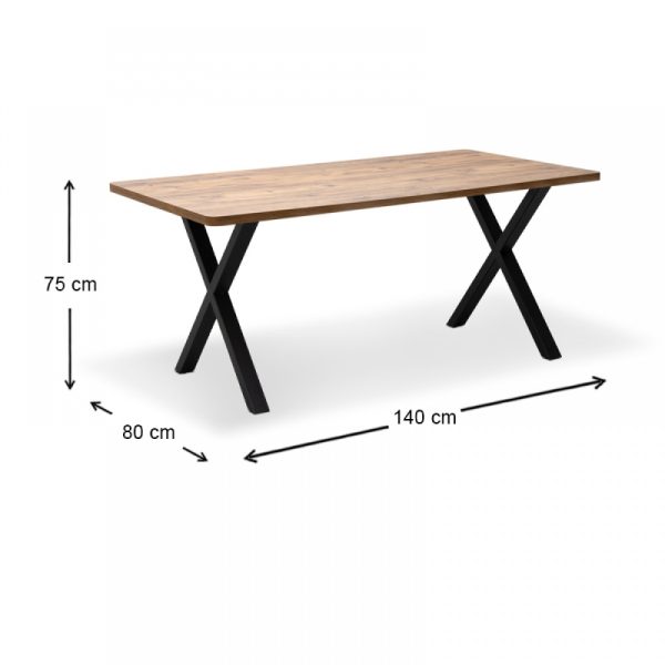 Τραπέζι "MOERA" από MDF/μέταλλο σε χρώμα ακακία/μαύρο 140x80x75