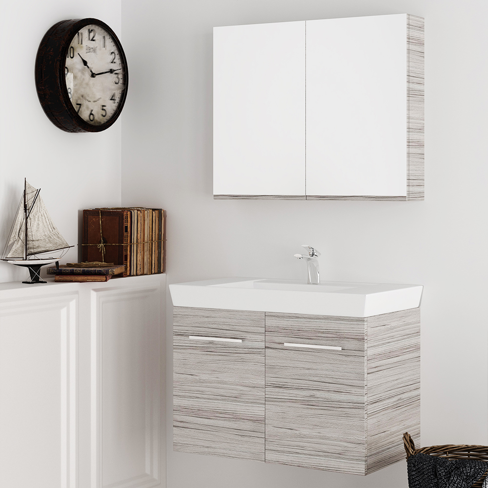Orabella Vanity 80 - Κρεμαστό Έπιπλο Μπάνιου με πορσελάνινο νιπτήρα Ege και καθρέπτη ντουλάπι