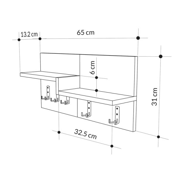 Κρεμάστρα τοίχου Harm pakoworld oak-λευκό μελαμίνης 65x15x31εκ