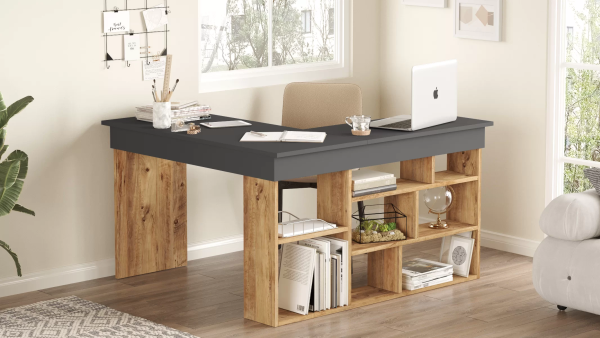 Γραφείο γωνιακό "VIANA" σε χρώμα atlantic pine/ανθρακί 115x120x72